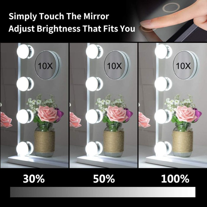 hollywood makeup vanity mirror with led lights and detachable 10x magnification mirror (white, 62 x 51 cm)