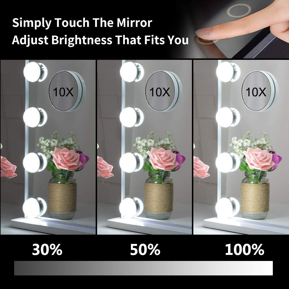 hollywood makeup vanity mirror with led lights and detachable 10x magnification mirror (white, 62 x 51 cm) hollywood makeup vanity mirror with led lights and detachable 10x magnification mirror (white, 62 x 51 cm)