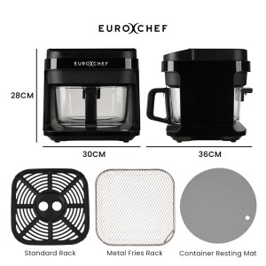 eurochef 6.5l air fryer, electric digital airfryer with glass container, black