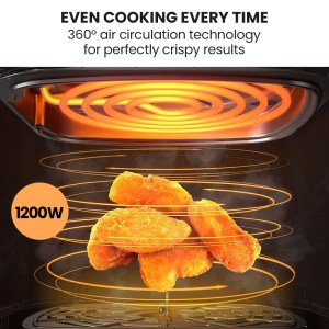 eurochef 6.5l air fryer, electric digital airfryer with glass container, black