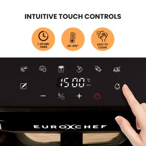 eurochef 6.5l air fryer, electric digital airfryer with glass container, black