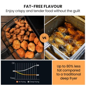 eurochef 6.5l air fryer, electric digital airfryer with glass container, black