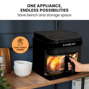 eurochef 6.5l air fryer, electric digital airfryer with glass container, black