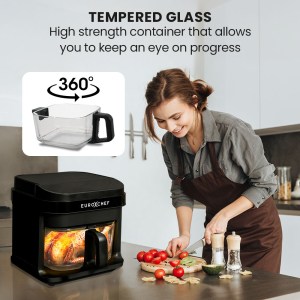 eurochef 6.5l air fryer, electric digital airfryer with glass container, black