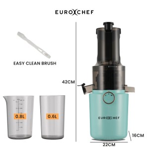 eurochef cold press slow juicer machine, large chute, 200w, seafoam green