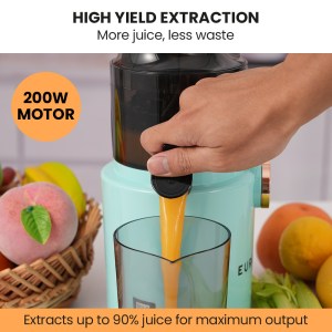 eurochef cold press slow juicer machine, large chute, 200w, seafoam green