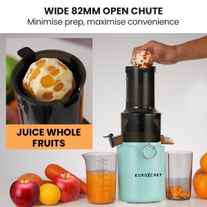 eurochef cold press slow juicer machine, large chute, 200w, seafoam green