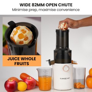 eurochef cold press slow juicer machine, large chute, 200w, white