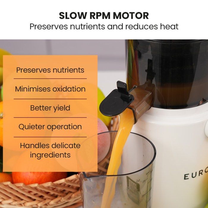 eurochef cold press slow juicer machine, large chute, 200w, white eurochef cold press slow juicer machine, large chute, 200w, white
