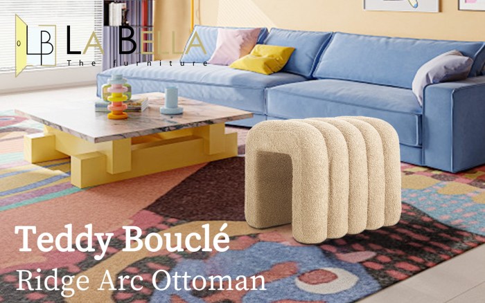 ridge arch ottoman stool teddy fleece fabric foot rest 45cm beige