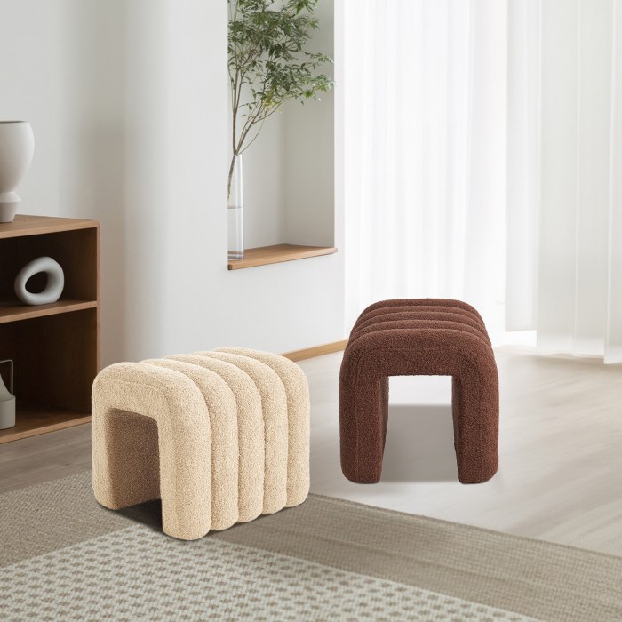 ridge arch ottoman stool teddy fleece fabric foot rest 45cm beige