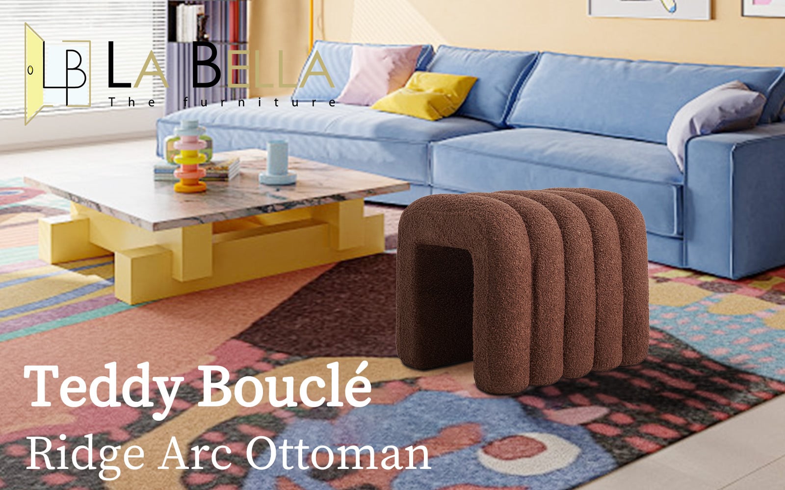 2x ridge arch ottoman stool teddy fleece fabric foot rest 45cm brown