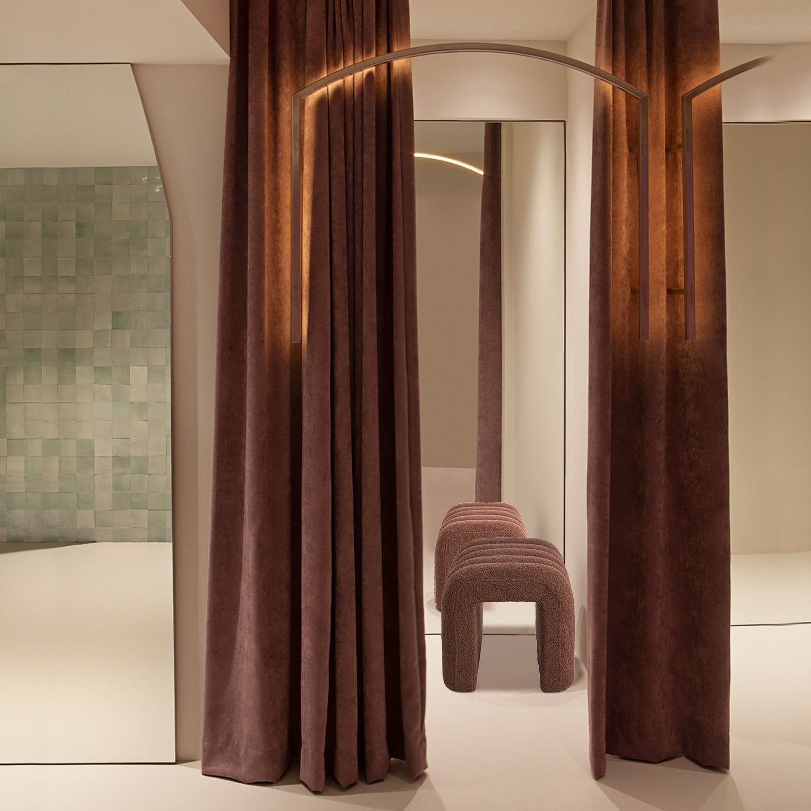 2x ridge arch ottoman stool teddy fleece fabric foot rest 45cm brown