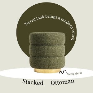 2x round stacked ottoman stool teddy fleece fabric foot rest 38cm green