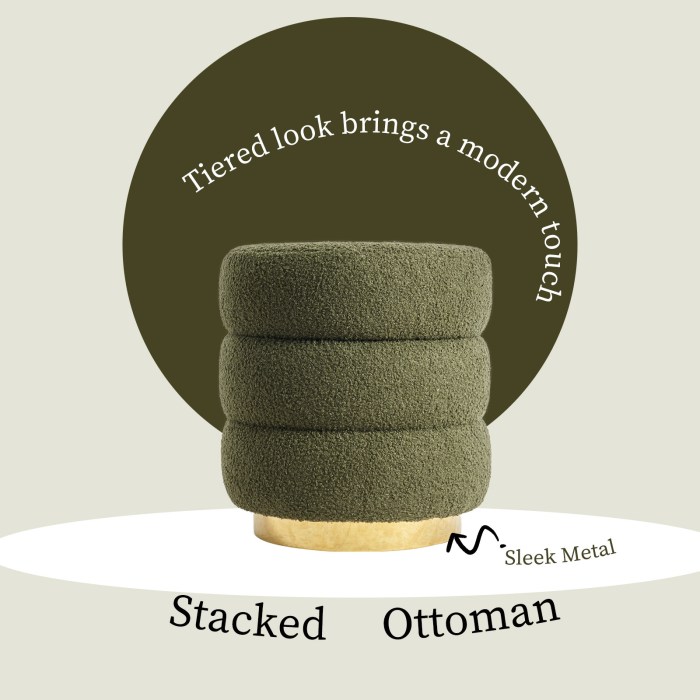 2x round stacked ottoman stool teddy fleece fabric foot rest 38cm green