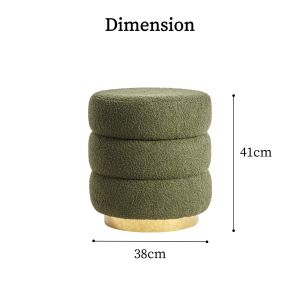 2x round stacked ottoman stool teddy fleece fabric foot rest 38cm green