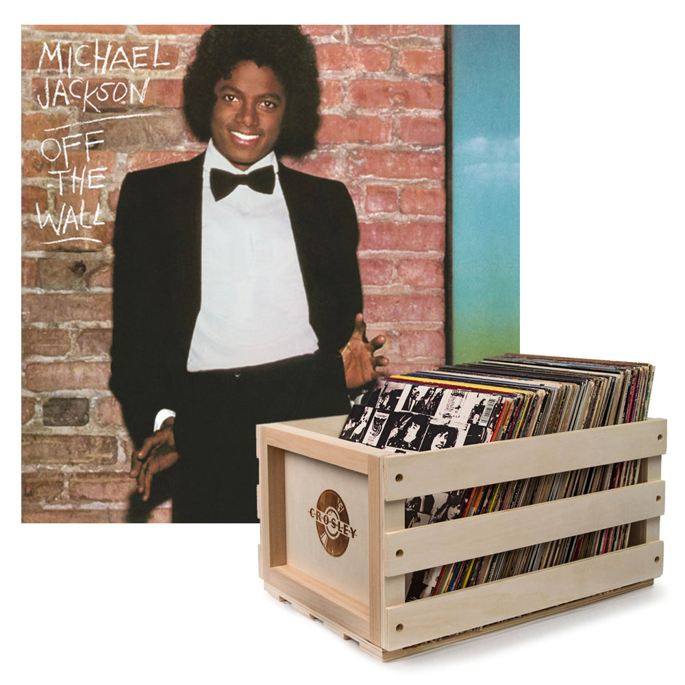 Crosley Record Storage Crate + Michael Jackson Off the Wall Vinyl Album Bundle