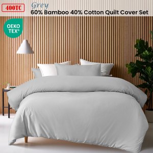 accessorize grey 400tc grey bamboo cotton double stitched quilt cover set king