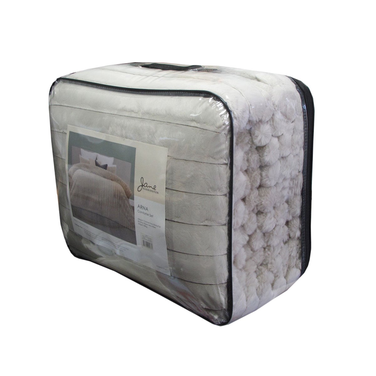 jane barrington arna natural 3 pcs channel faux bunny fur comforter set queen