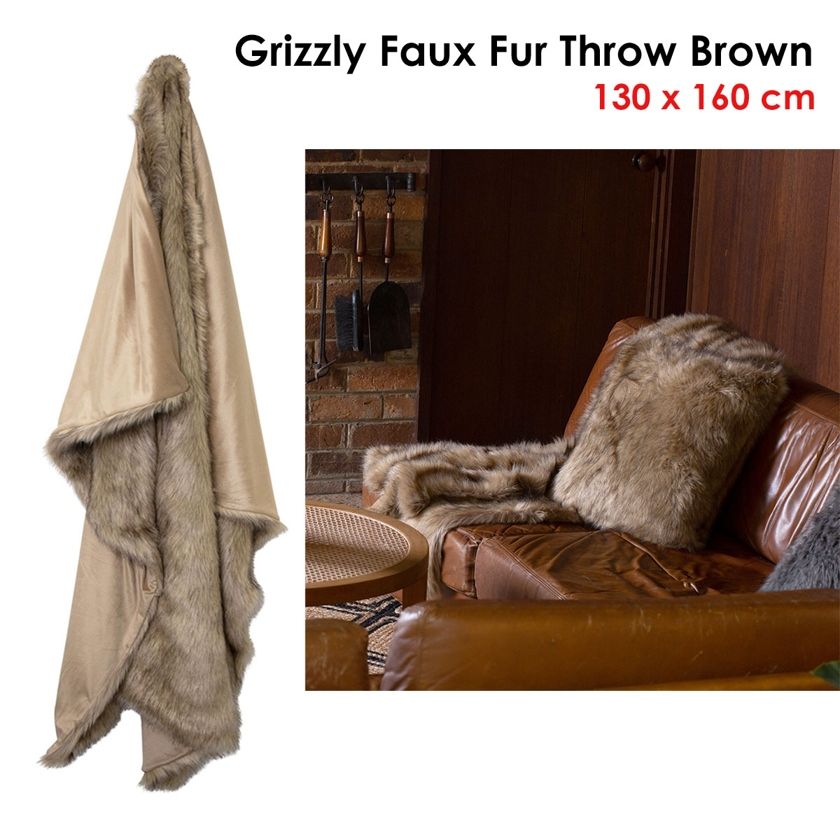 j.elliot home grizzly brown faux fur throw