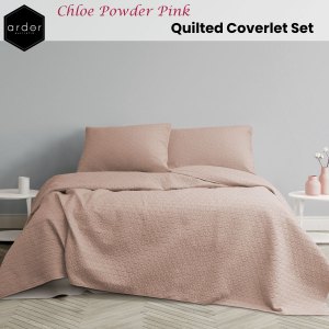 ardor chloe powder pink 3 pcs quilted coverlet set queen/king ardor chloe powder pink 3 pcs quilted coverlet set queen/king