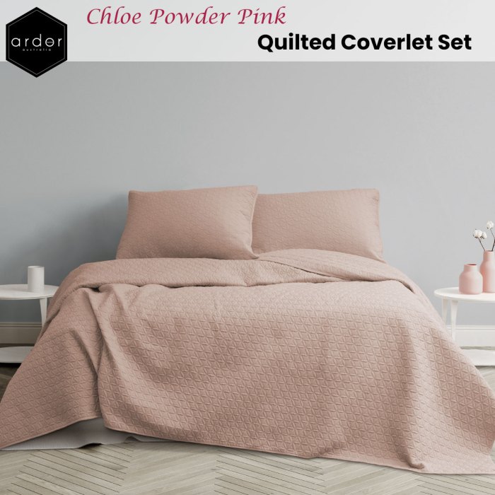 ardor chloe powder pink 3 pcs quilted coverlet set queen/king ardor chloe powder pink 3 pcs quilted coverlet set queen/king