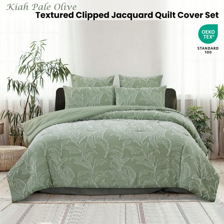 ardor kiah pale olive textured clipped jacquard quilt cover set king ardor kiah pale olive textured clipped jacquard quilt cover set king