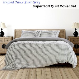 ardor striped faux fur grey super soft quilt cover set queen ardor striped faux fur grey super soft quilt cover set queen