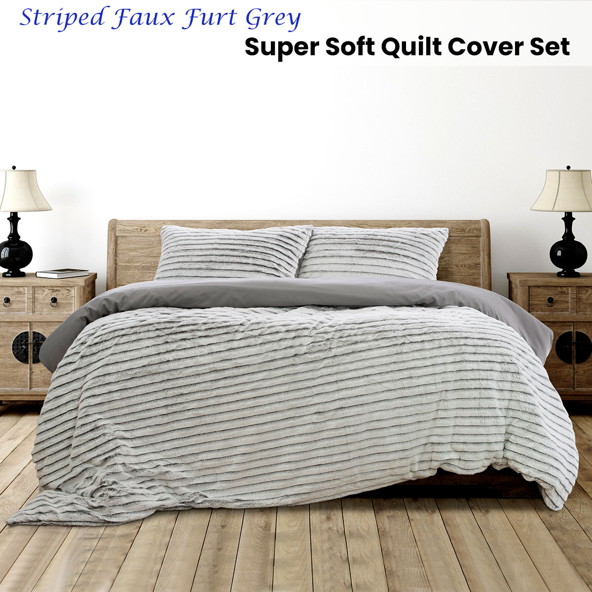 ardor striped faux fur grey super soft quilt cover set queen ardor striped faux fur grey super soft quilt cover set queen