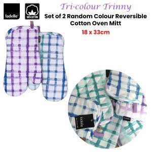 ladelle tri colour trinny random pattern/colour reversible set of 2 oven mitts 18 x 33 cm