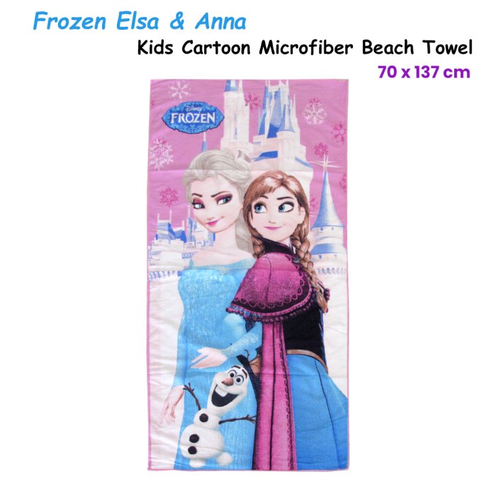 bloomington frozen elsa & anna kids cartoon printed microfiber beach towel 70 x 137 cm