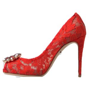 dolce & gabbana women's red taormina lace crystal heels pumps shoes 36.5 eu dolce & gabbana women's red taormina lace crystal heels pumps shoes 36.5 eu