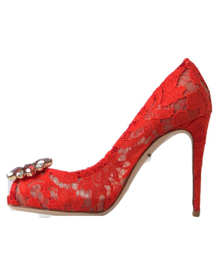 dolce & gabbana women's red taormina lace crystal heels pumps shoes 36.5 eu dolce & gabbana women's red taormina lace crystal heels pumps shoes 36.5 eu
