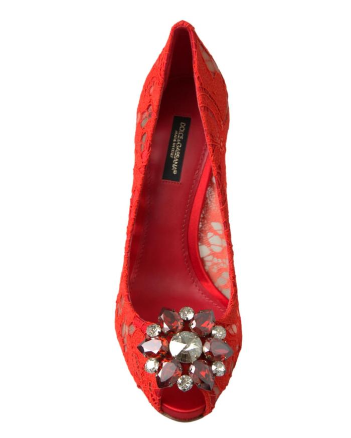 dolce & gabbana women's red taormina lace crystal heels pumps shoes 36.5 eu dolce & gabbana women's red taormina lace crystal heels pumps shoes 36.5 eu