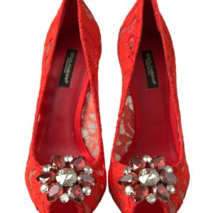 dolce & gabbana women's red taormina lace crystal heels pumps shoes 36.5 eu dolce & gabbana women's red taormina lace crystal heels pumps shoes 36.5 eu