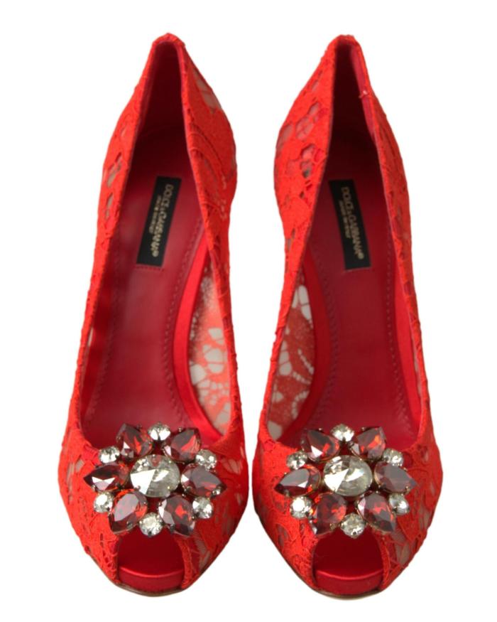 dolce & gabbana women's red taormina lace crystal heels pumps shoes 36.5 eu dolce & gabbana women's red taormina lace crystal heels pumps shoes 36.5 eu