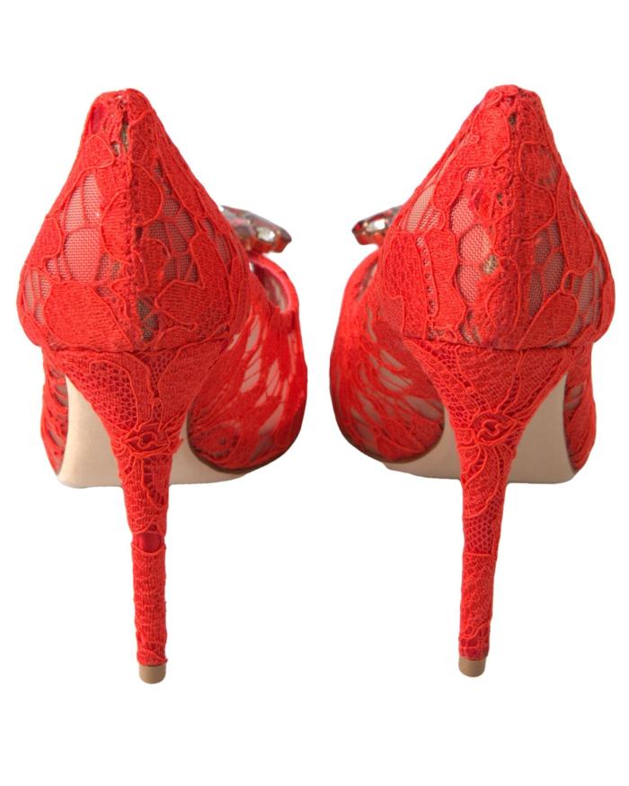 dolce & gabbana women's red taormina lace crystal heels pumps shoes 36.5 eu dolce & gabbana women's red taormina lace crystal heels pumps shoes 36.5 eu
