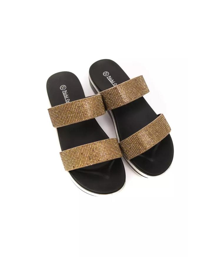 rhinestone embellished low sandal with two straps 40 eu women