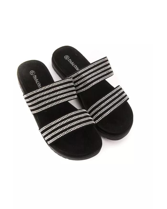 two strap rhinestone low sandal with 3 cm heel 36 eu women