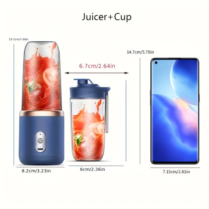 1 x portable usb blue rechargeable juicer cup,portable blender for smoothies and juices usb rechargeable, powerful & compact