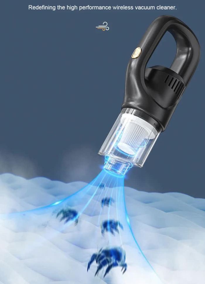 black portable cordless vacuum cleaner 120w, 10kpa suction, 2000mah battery, lightweight design, with soft brush attachment black portable cordless vacuum cleaner 120w, 10kpa suction, 2000mah battery, lightweight design, with soft brush attachment