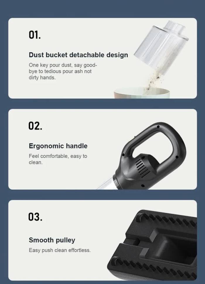 black portable cordless vacuum cleaner 120w, 10kpa suction, 2000mah battery, lightweight design, with soft brush attachment black portable cordless vacuum cleaner 120w, 10kpa suction, 2000mah battery, lightweight design, with soft brush attachment