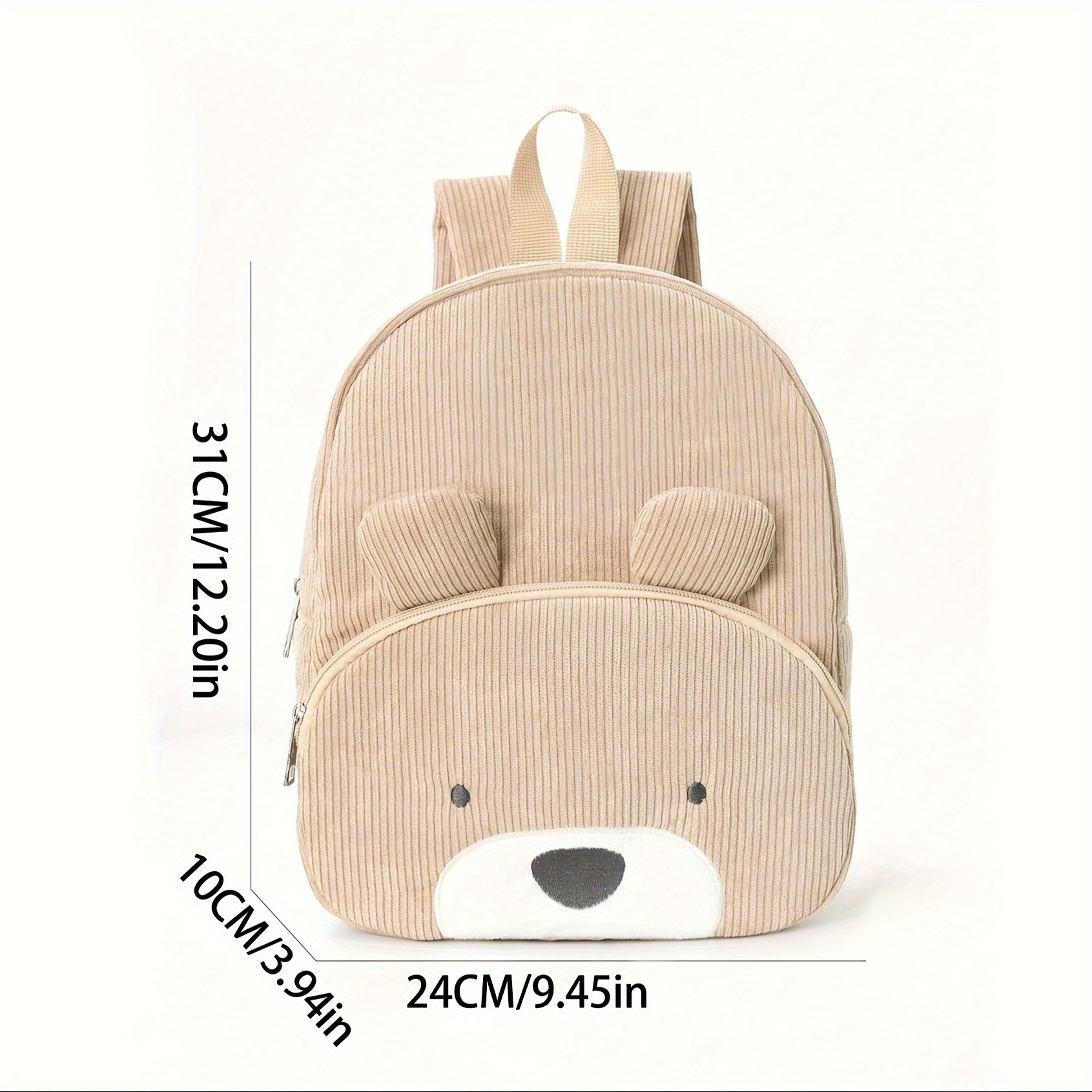 cute pink bear backpack soft corduroy material with adjustable straps