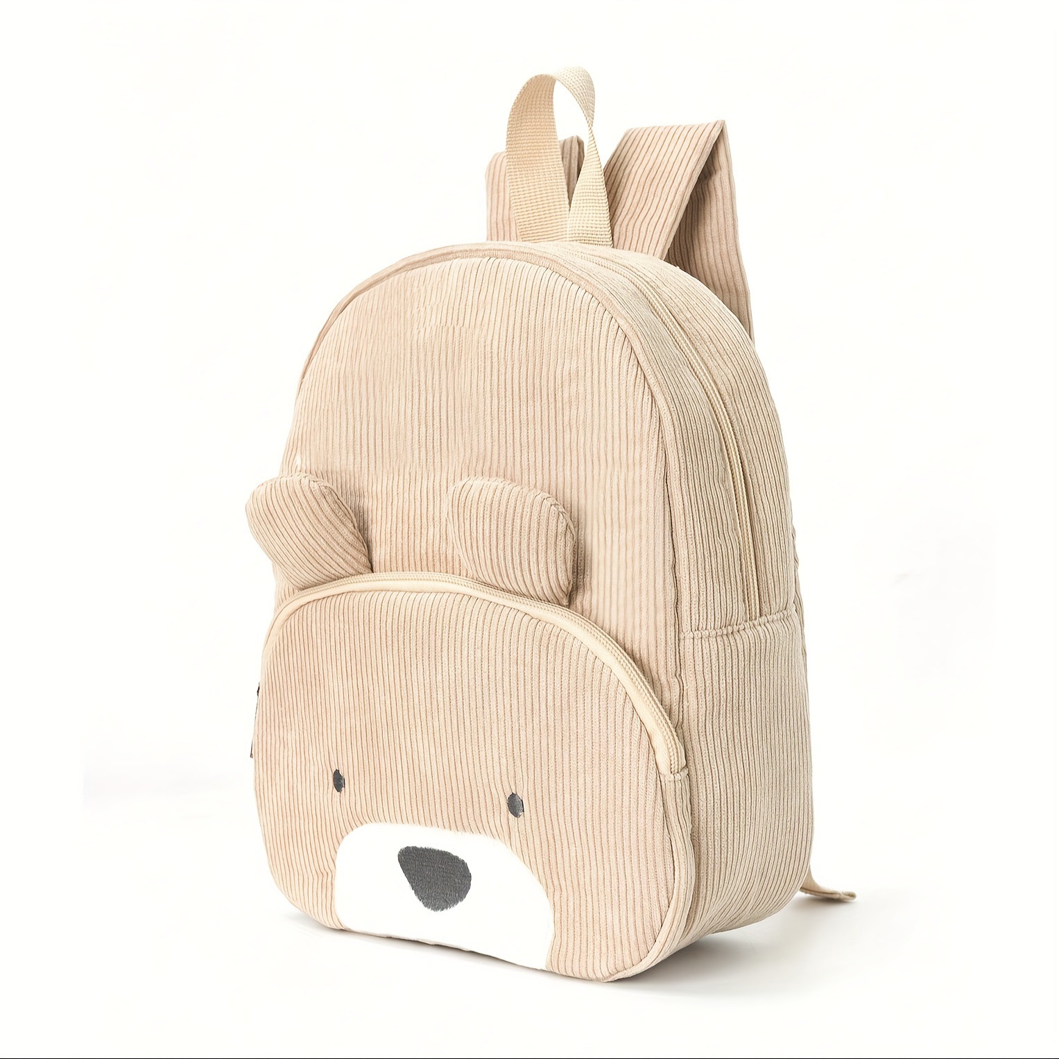 cute pink bear backpack soft corduroy material with adjustable straps