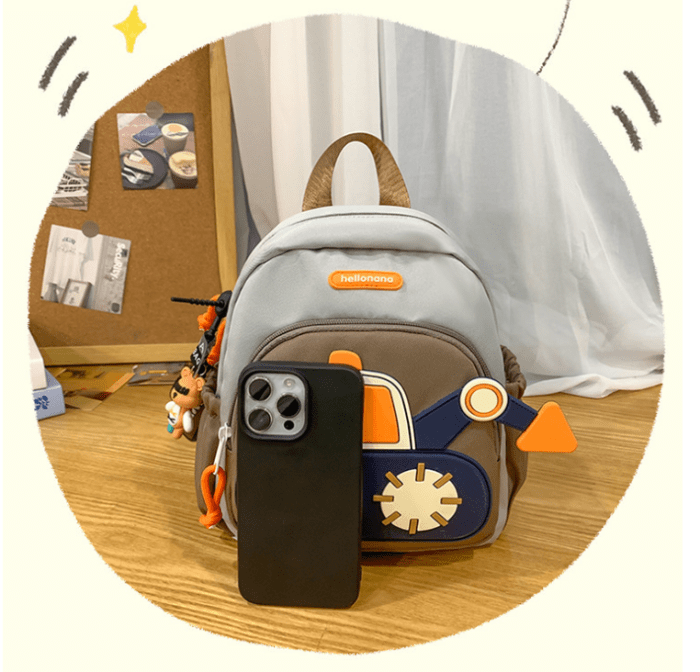 black kids' cartoon backpack adorable excavator design with spacious compartments