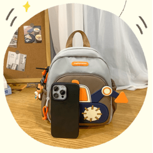 grey brown kids' cartoon backpack adorable excavator design with spacious compartments