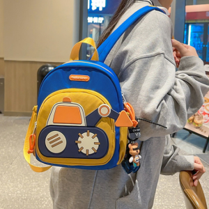 blue kids' cartoon backpack adorable excavator design with spacious compartments blue kids' cartoon backpack adorable excavator design with spacious compartments