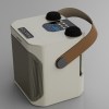 black portable karaoke machine with dual wireless microphones and smartphone holder