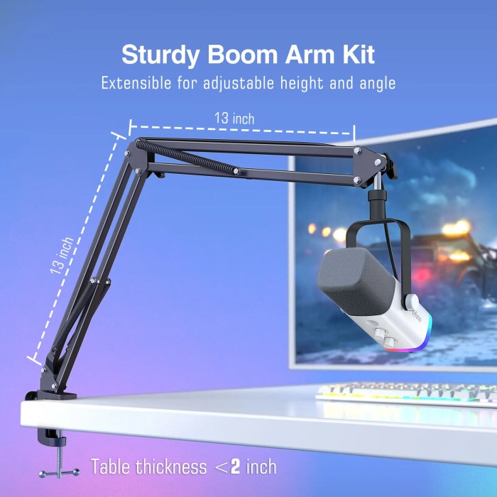 FIFINE USB/XLR Gaming Microphone Kit with Headphone Jack/RGB/Boom Arm,Dynamic Mic Set for PC PS5/4 Mixer AmpliGame White-AM8TW 2