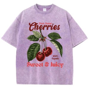 Fresh Picked Cherries T-Shirt – Women’s Distressed Oversized Cotton Tee with Sweet Fruit Print 1
